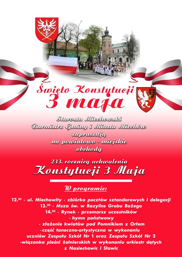 Plakat na powiatowo-miejskie obchody 3 Maja w Miechowie